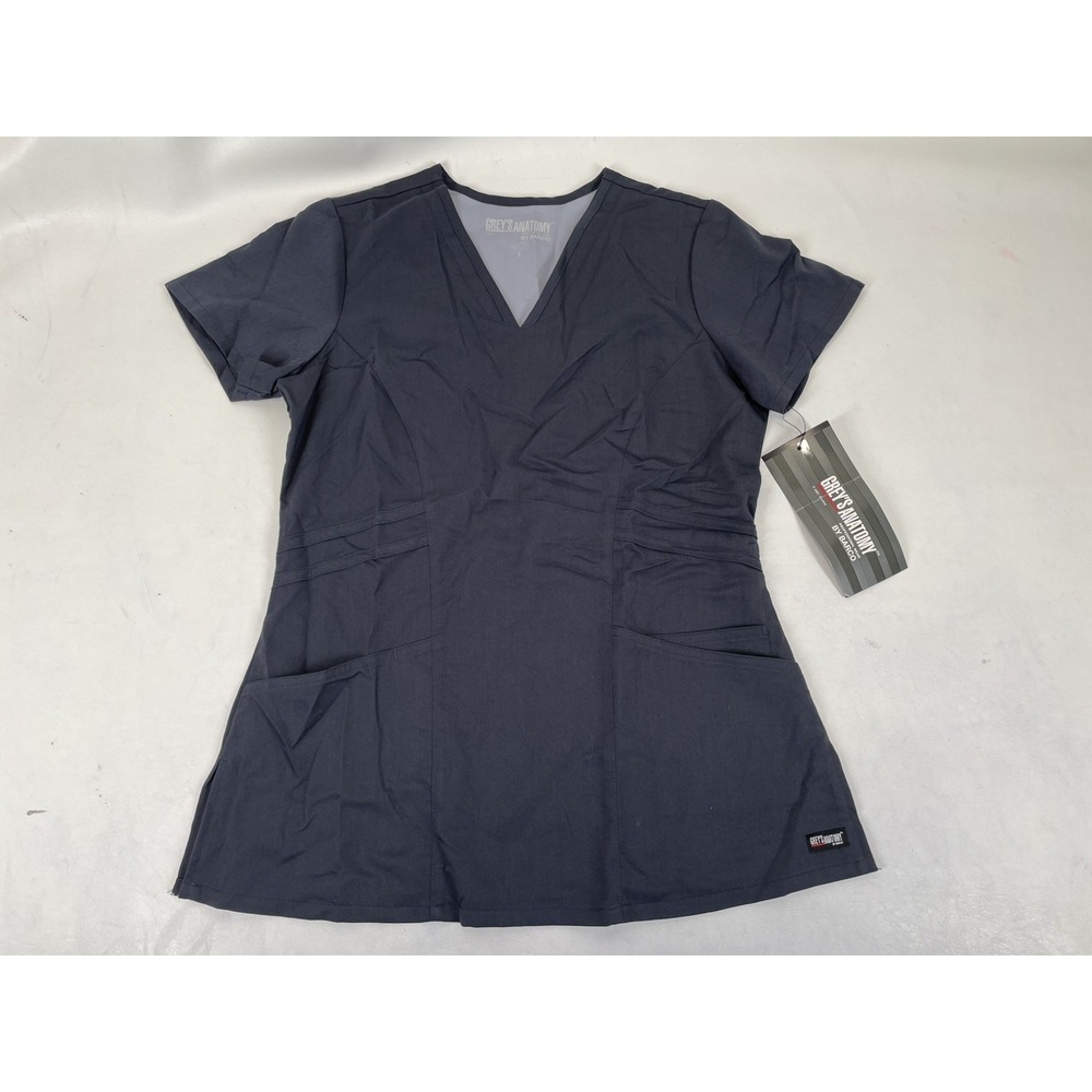 Greys Anatomy Barco Scrubs 3PKT Stylized Princess V Neck Top Womens S Steel NWT